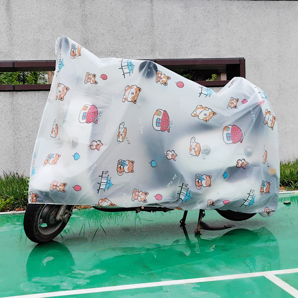 バイクカバー 原付 かわいい柄の透明原付バイクカバー